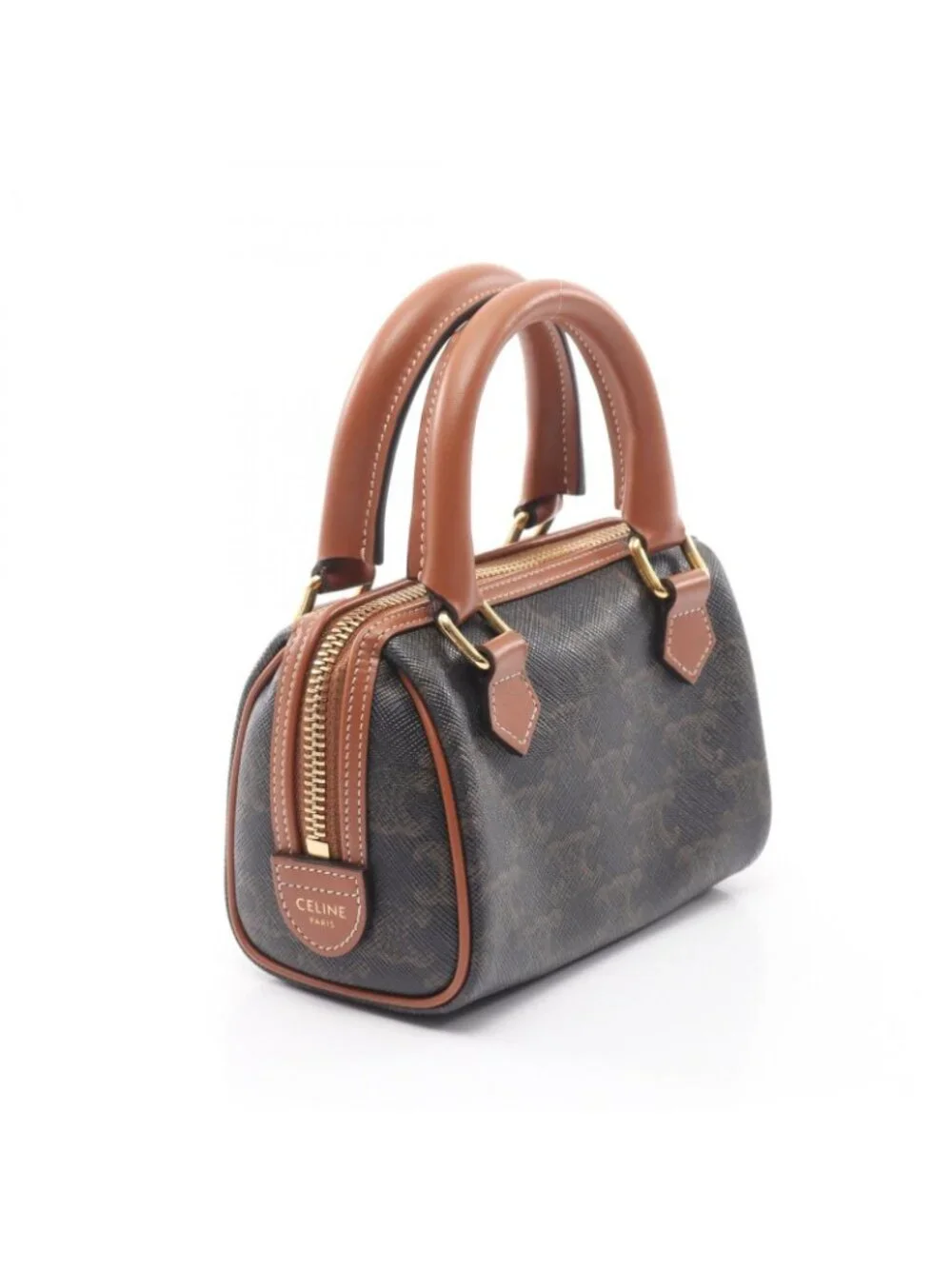Celine Handbag Black Brown Leather Triomphe Mini